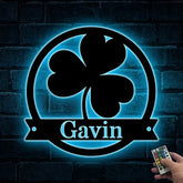 Custom Clover Leaf Metal Wall Art With Led Light, Personalized Clover Metal Name Sign, Shamrock Lucky Irish Metal Wall Led Sign